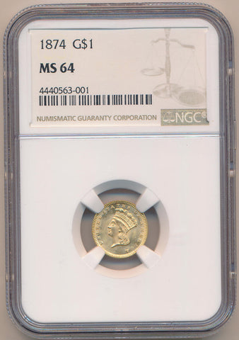 1874 $1 Dollar Gold. Type 3. NGC MS64 Image 1